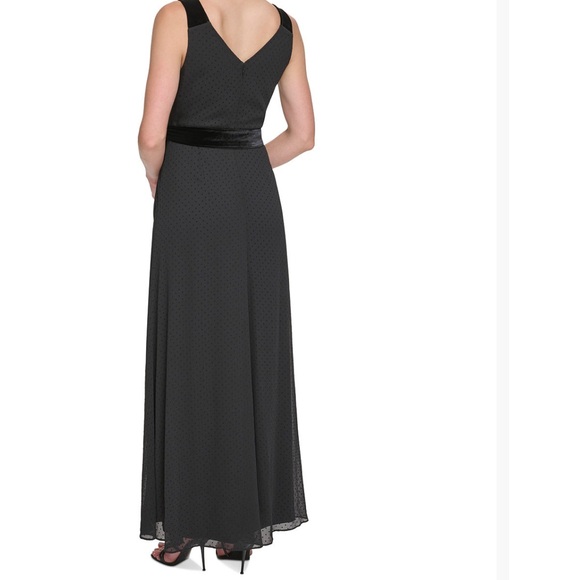 NWOT DKNY black faux wrap belted sleevless gown. Size 12. - Picture 2 of 5